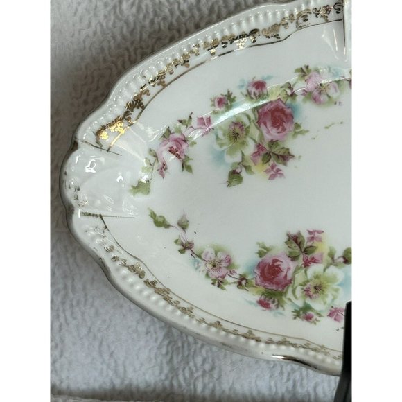 Antique Celery Dish 1909-1916 Three Crown China Germany Pink Roses & Gold Accent - Picture 2 of 14